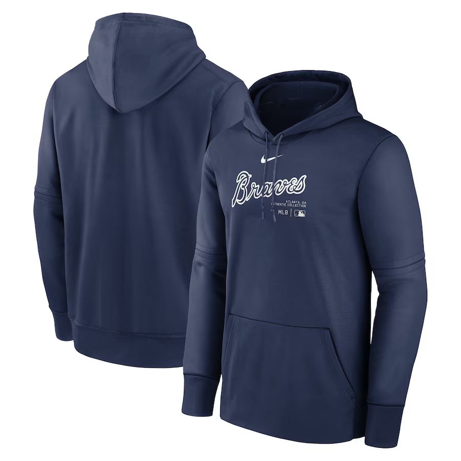 Men 2025 MLB Atlanta Braves Drak blue Nike hoodie style 3